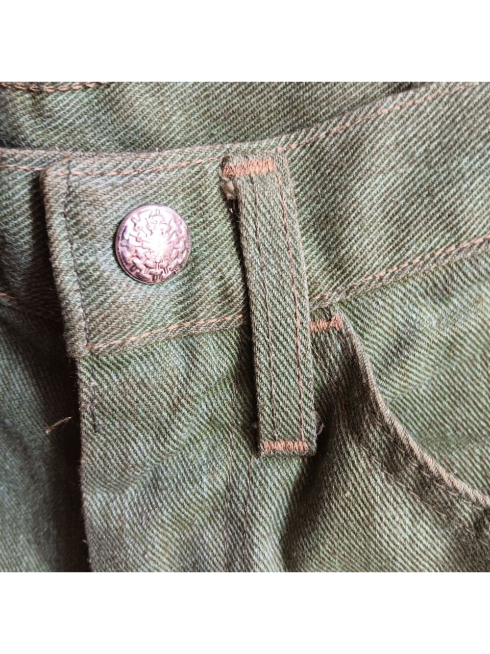 24x27 Boys Vintage Jeans 1970's Leafy Green Denim Flare Distress Hippy Shaggy